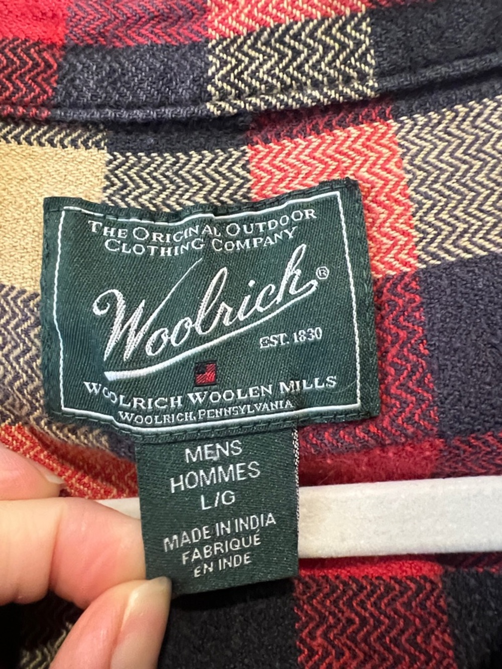 Woolrich Men’s Red Black Tan Plaid Button-Down Shirt/Overshirt Size L - Picture 3 of 6